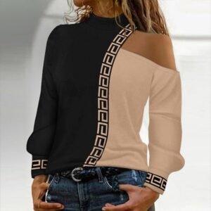 Brown Color Block Long Sleeve Top