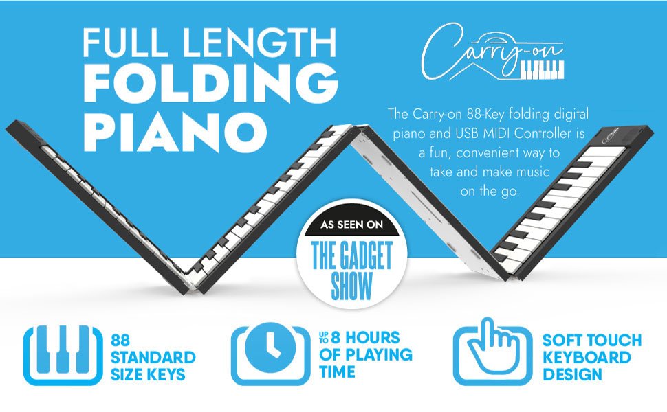 Full length folding piano, the Carry-On 88-Key Digital Piano and USB MIDI