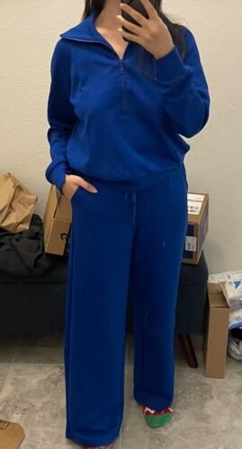 🔥Final Day Clearance!🛒Women's 2 Piece Outfits Casual Lapel Half Zip Sweatshirts And Wide Leg Pants Tracksuit Sets🔥8-PACK ONLY $28🔥 photo review