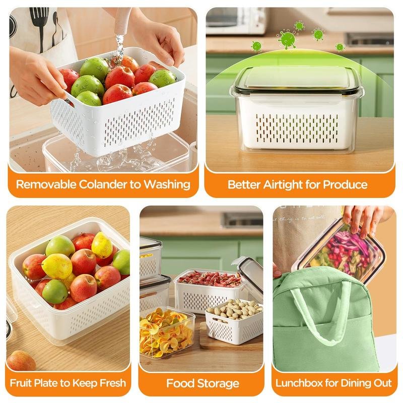 Fruit & Vegetable Storage Box, 6 Counts Double Layer Drainage Box,Kitchen Accessories Storage Organizer, Household Essentials,Containers Utensils