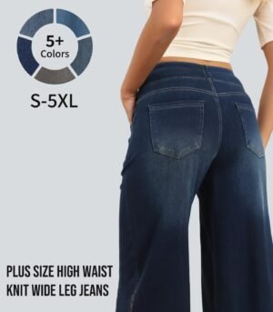 🏆LAST DAY SALE 49% OFF - Plus Size High Waist Comfy Stretch Knit Wide Leg Jeans with Multiple Pockets