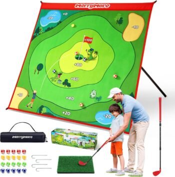 Golf Chipping Game Set : Portable 6-Angle Adjustable Practice Mat Set with 20 Sticky Balls for Indoor Outdoor Family Fun (Golf Club Not Included)